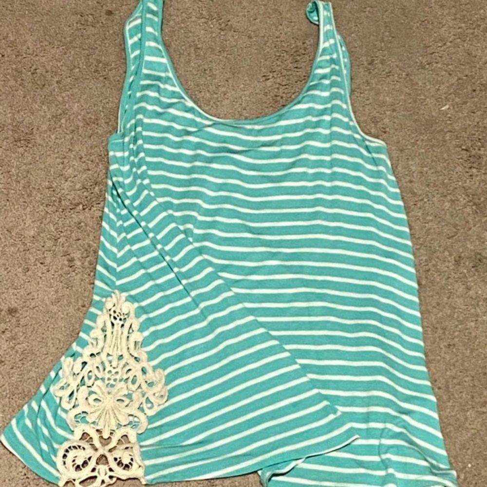 Striped tank top with lace side details